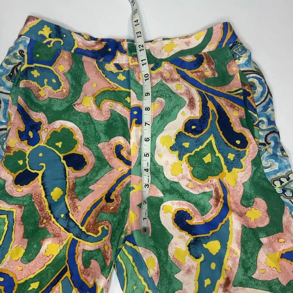 Anthropologie Maeve Cropped Flare Satin multicolor pants with pockets. Women 69 - Picture 7 of 8